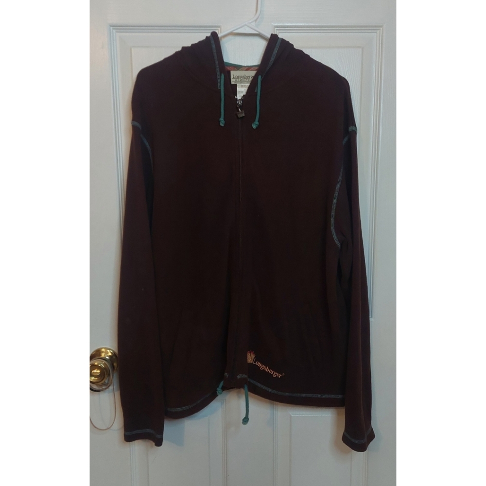Longaberger Homestead Basket Brown Full Zip Hoodie Sweatshirt Embroidered Sz 1X